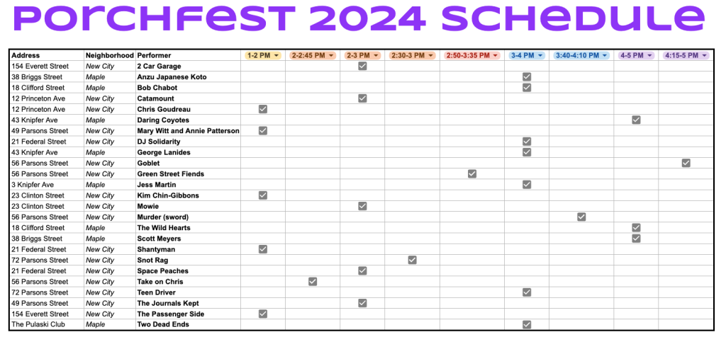 Porchfest 2024 schedule